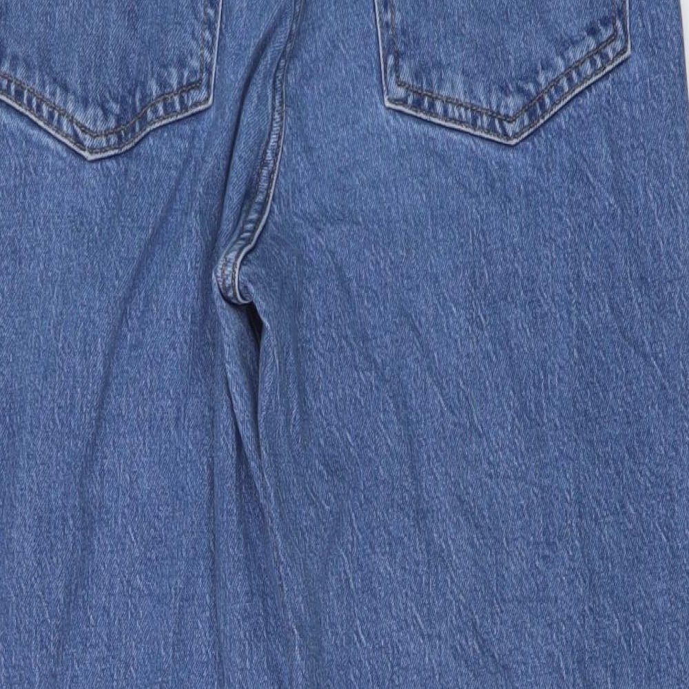 H&M Womens Blue Cotton Wide-Leg Jeans Size 14 L30 in Regular Button