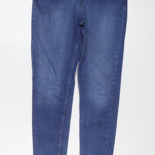 marks and Womens Blue Cotton Skinny Jeans Size 12 L25 in Regular Button
