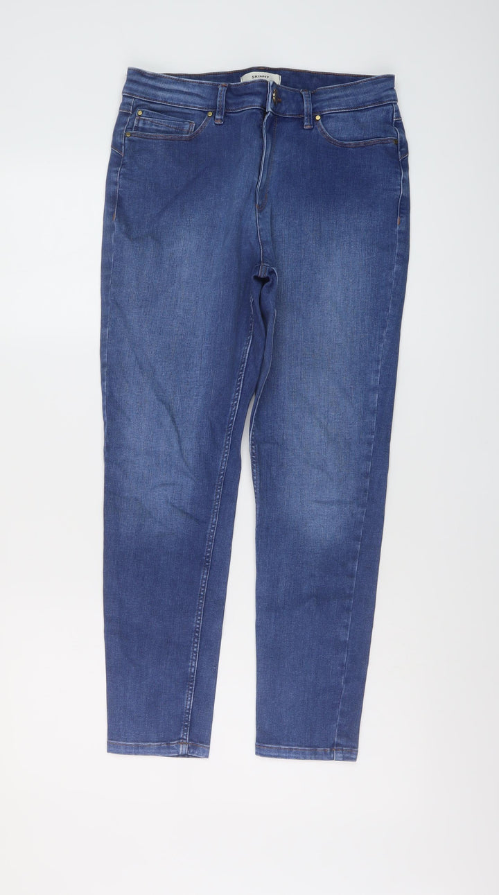marks and Womens Blue Cotton Skinny Jeans Size 12 L25 in Regular Button