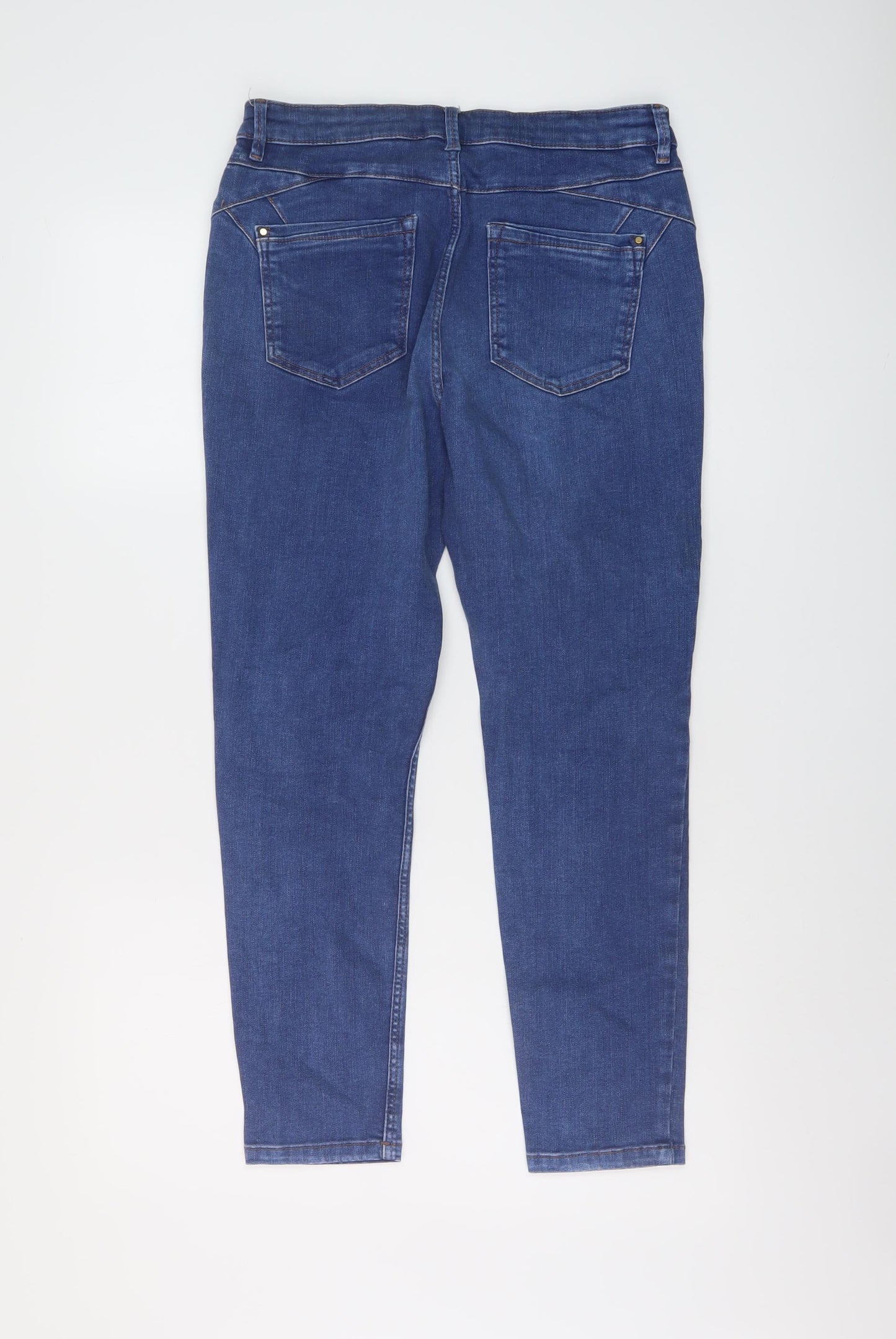 marks and Womens Blue Cotton Skinny Jeans Size 12 L25 in Regular Button
