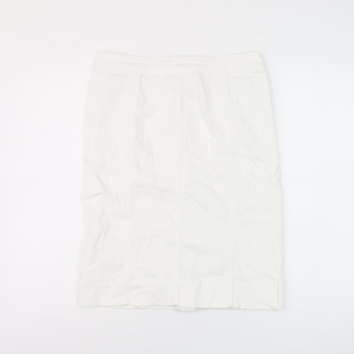 Marks and Spencer Womens White Cotton Straight & Pencil Skirt Size 10 Button