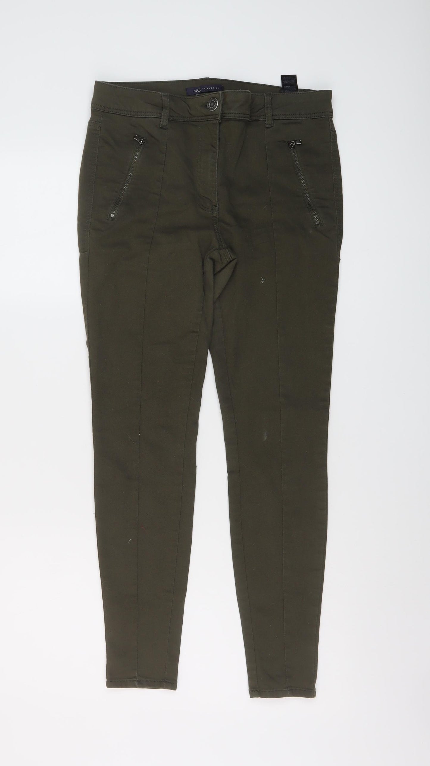 Marks and Spencer Womens Green Cotton Skinny Jeans Size 12 L27 in Regular Button