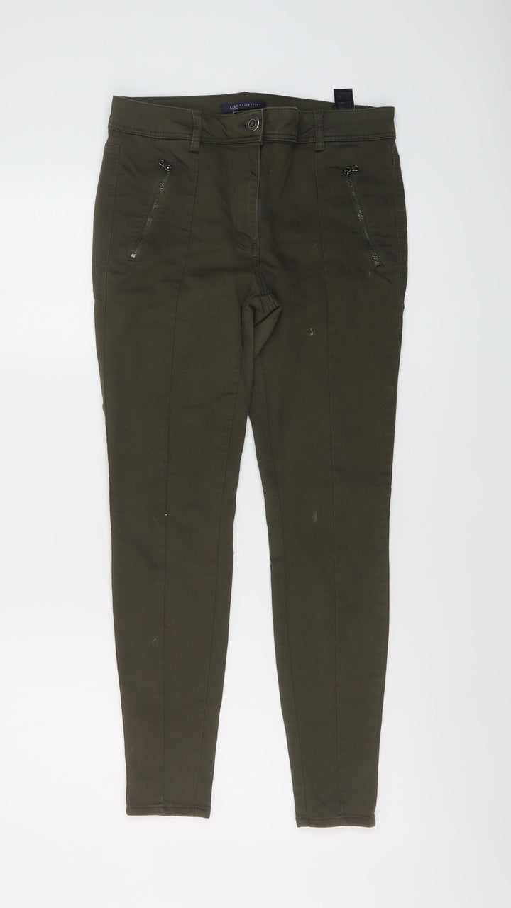 Marks and Spencer Womens Green Cotton Skinny Jeans Size 12 L27 in Regular Button