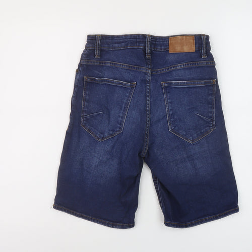 Pull&Bear Mens Blue Cotton Bermuda Shorts Size 26 in L10 in Regular Button