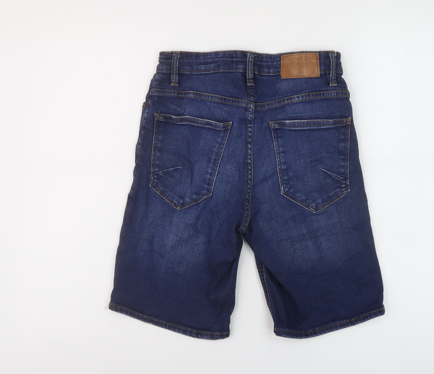 Pull&Bear Mens Blue Cotton Bermuda Shorts Size 26 in L10 in Regular Button