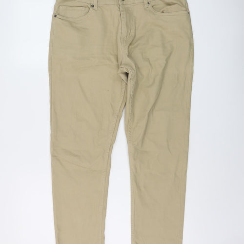 Denim & Co. Mens Beige Cotton Straight Jeans Size 34 in L30 in Regular Button