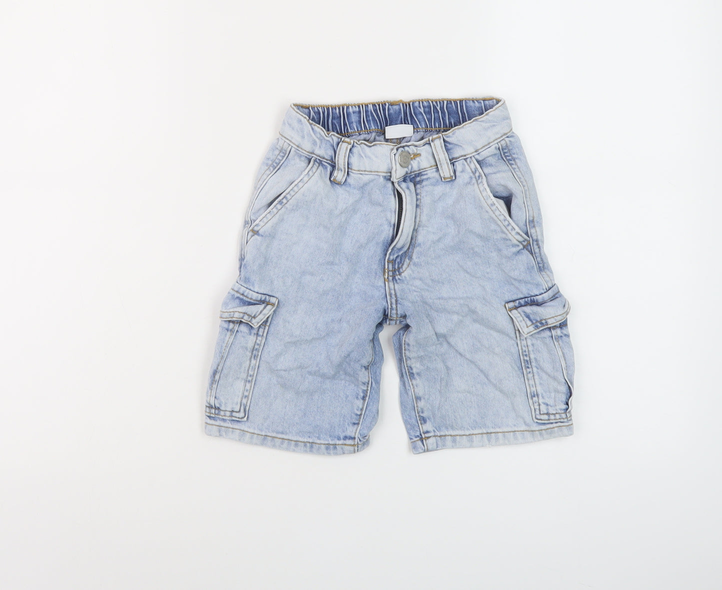 Zara Boys Blue Cotton Cargo Shorts Size 7 Years Regular Zip