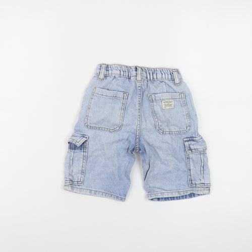 Zara Boys Blue Cotton Cargo Shorts Size 7 Years Regular Zip
