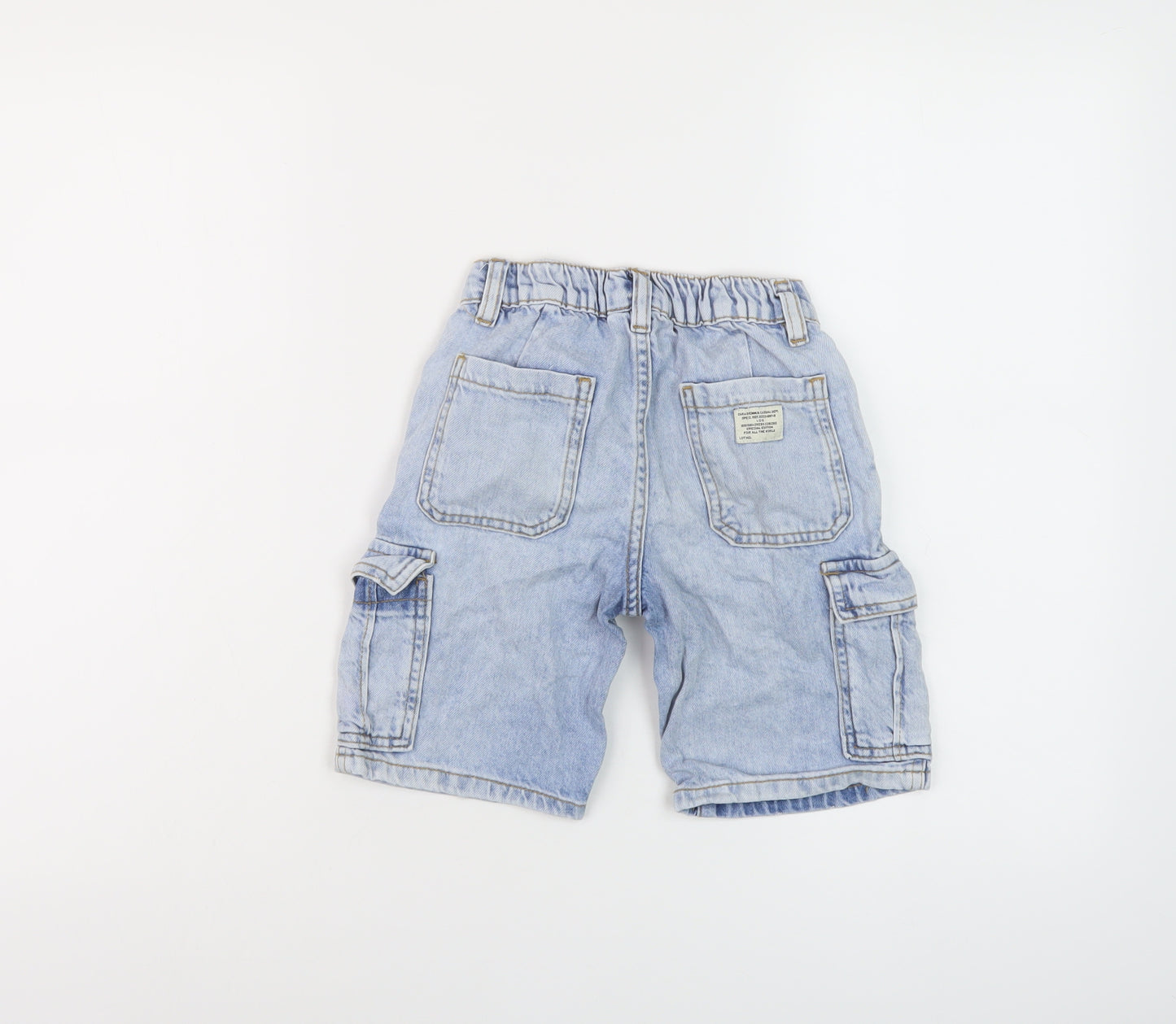 Zara Boys Blue Cotton Cargo Shorts Size 7 Years Regular Zip