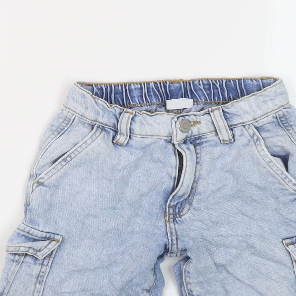 Zara Boys Blue Cotton Cargo Shorts Size 7 Years Regular Zip