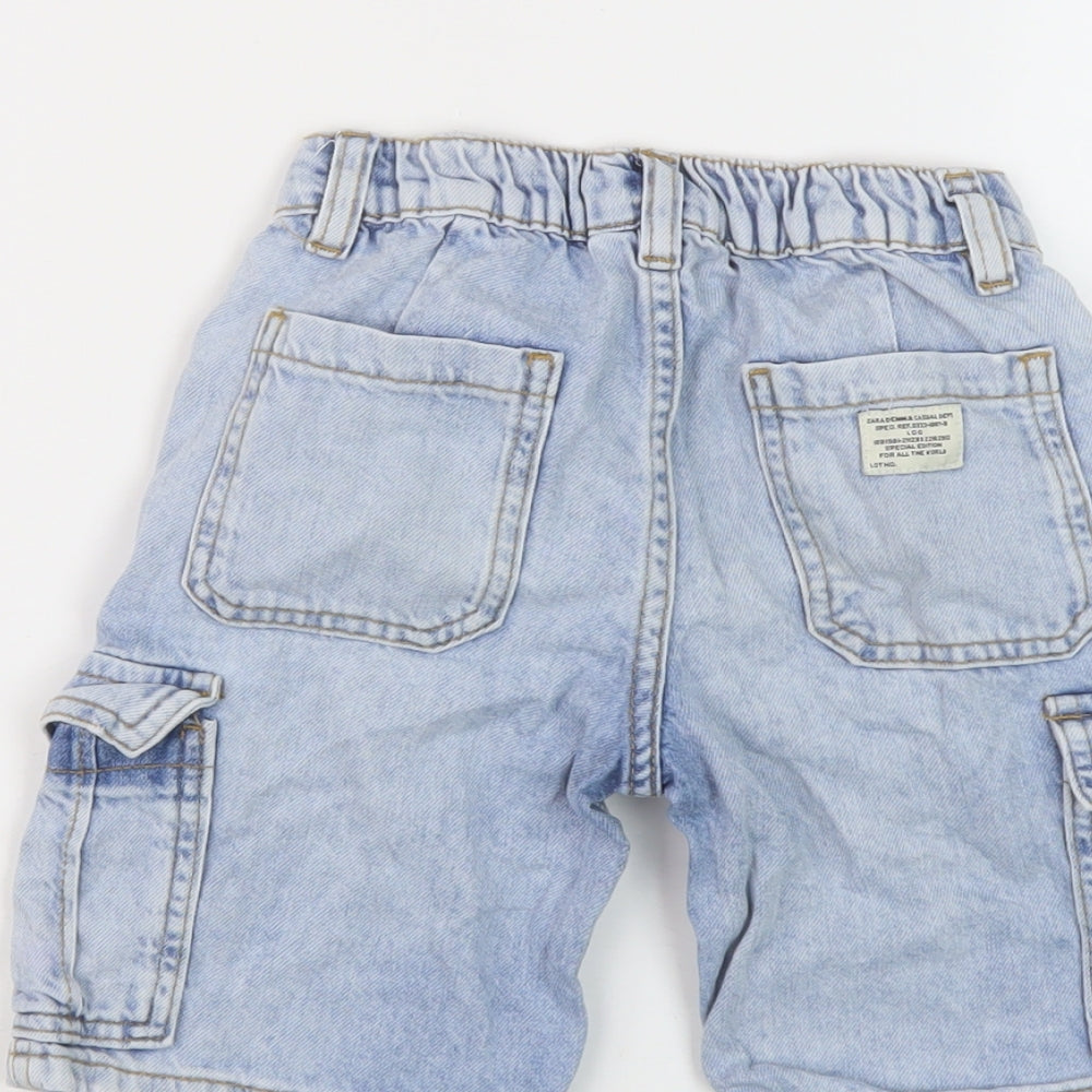 Zara Boys Blue Cotton Cargo Shorts Size 7 Years Regular Zip