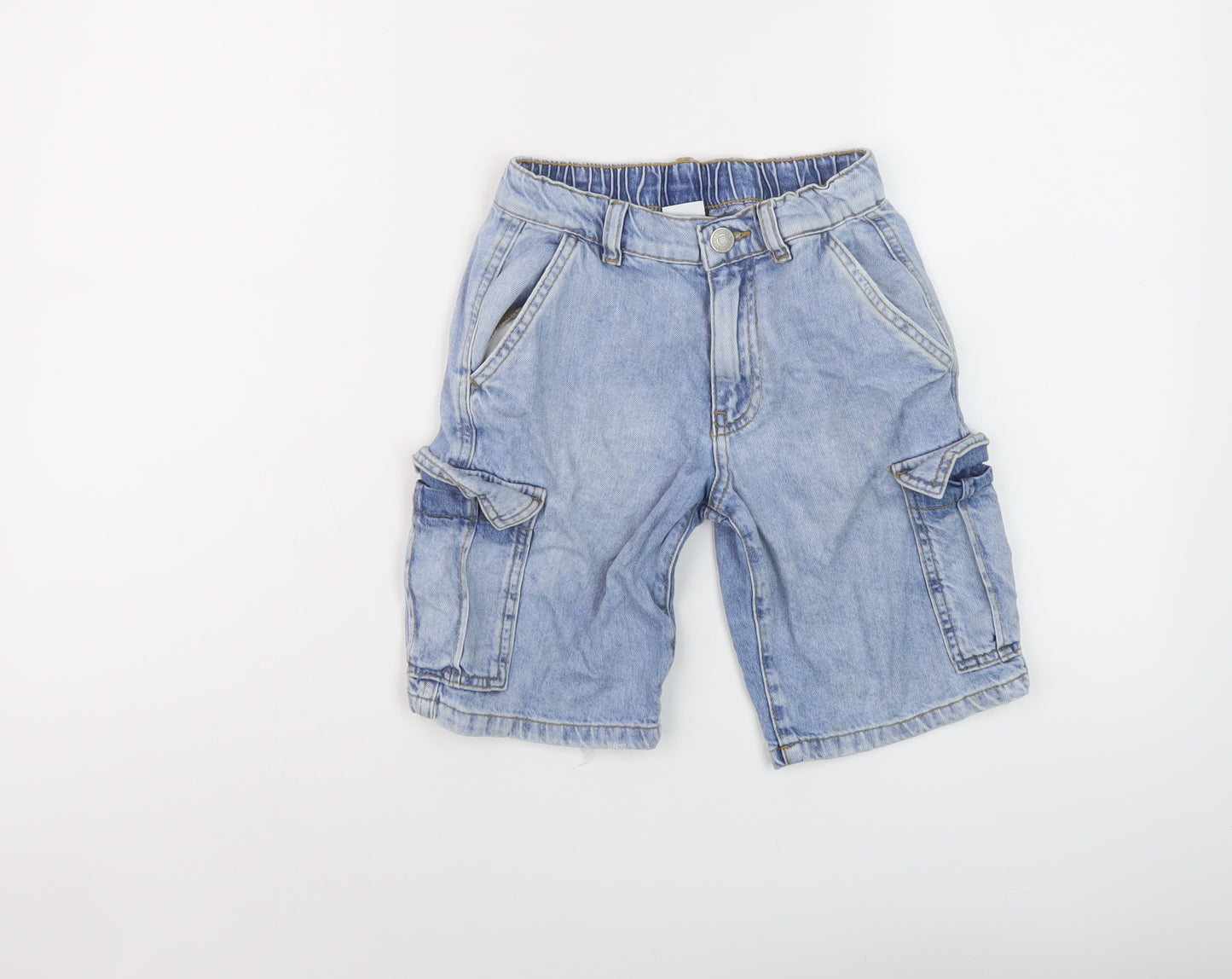 Zara Boys Blue Cotton Cargo Shorts Size 9 Years Regular Zip