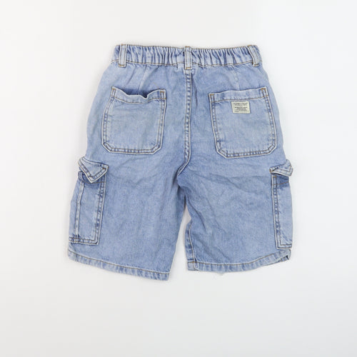Zara Boys Blue Cotton Cargo Shorts Size 9 Years Regular Zip