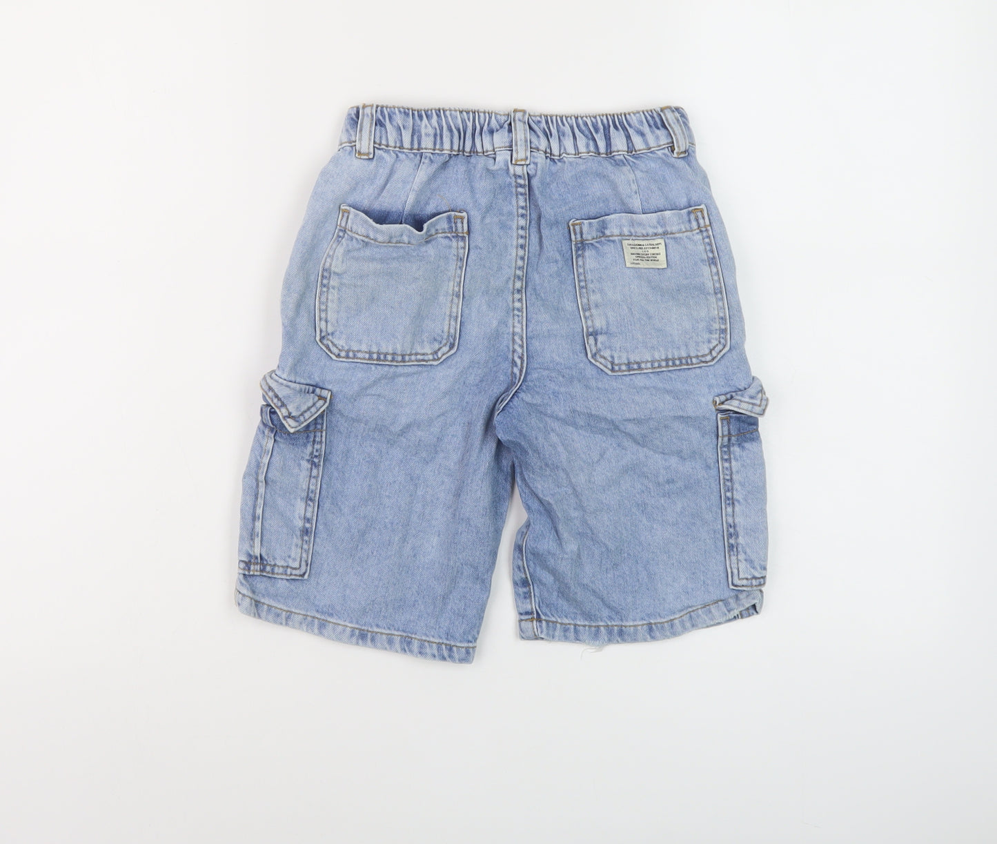 Zara Boys Blue Cotton Cargo Shorts Size 9 Years Regular Zip