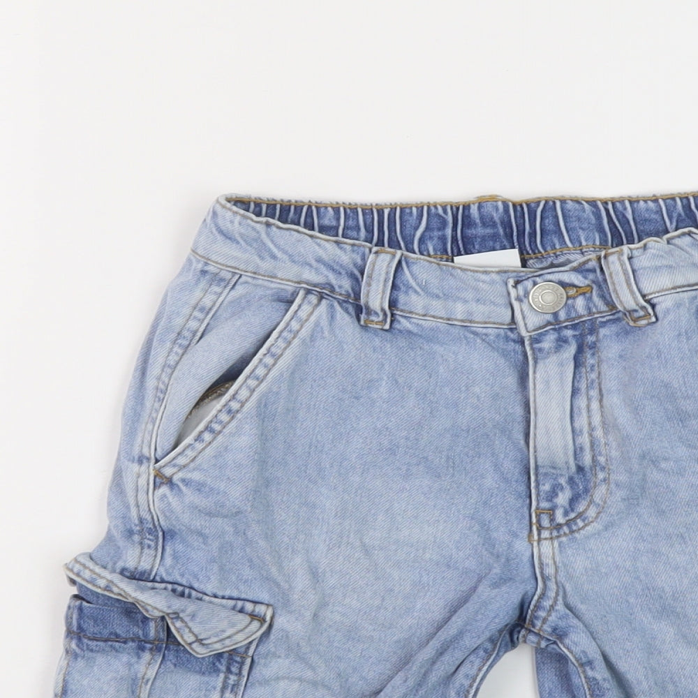 Zara Boys Blue Cotton Cargo Shorts Size 9 Years Regular Zip