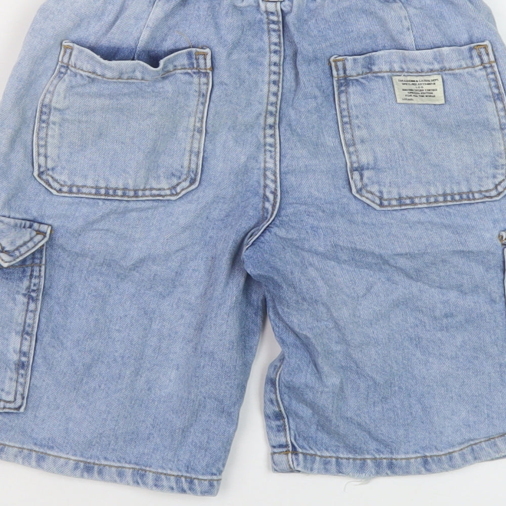Zara Boys Blue Cotton Cargo Shorts Size 9 Years Regular Zip