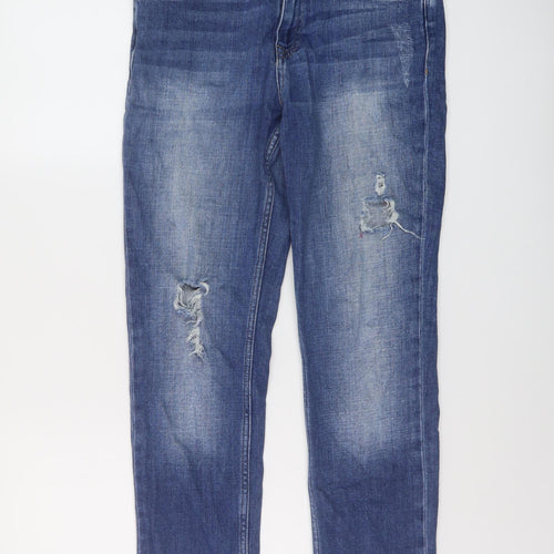 F&F Womens Blue Cotton Straight Jeans Size 10 L27 in Regular Button