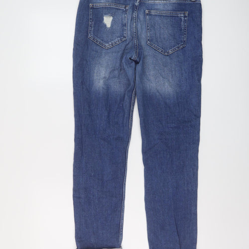 F&F Womens Blue Cotton Straight Jeans Size 10 L27 in Regular Button