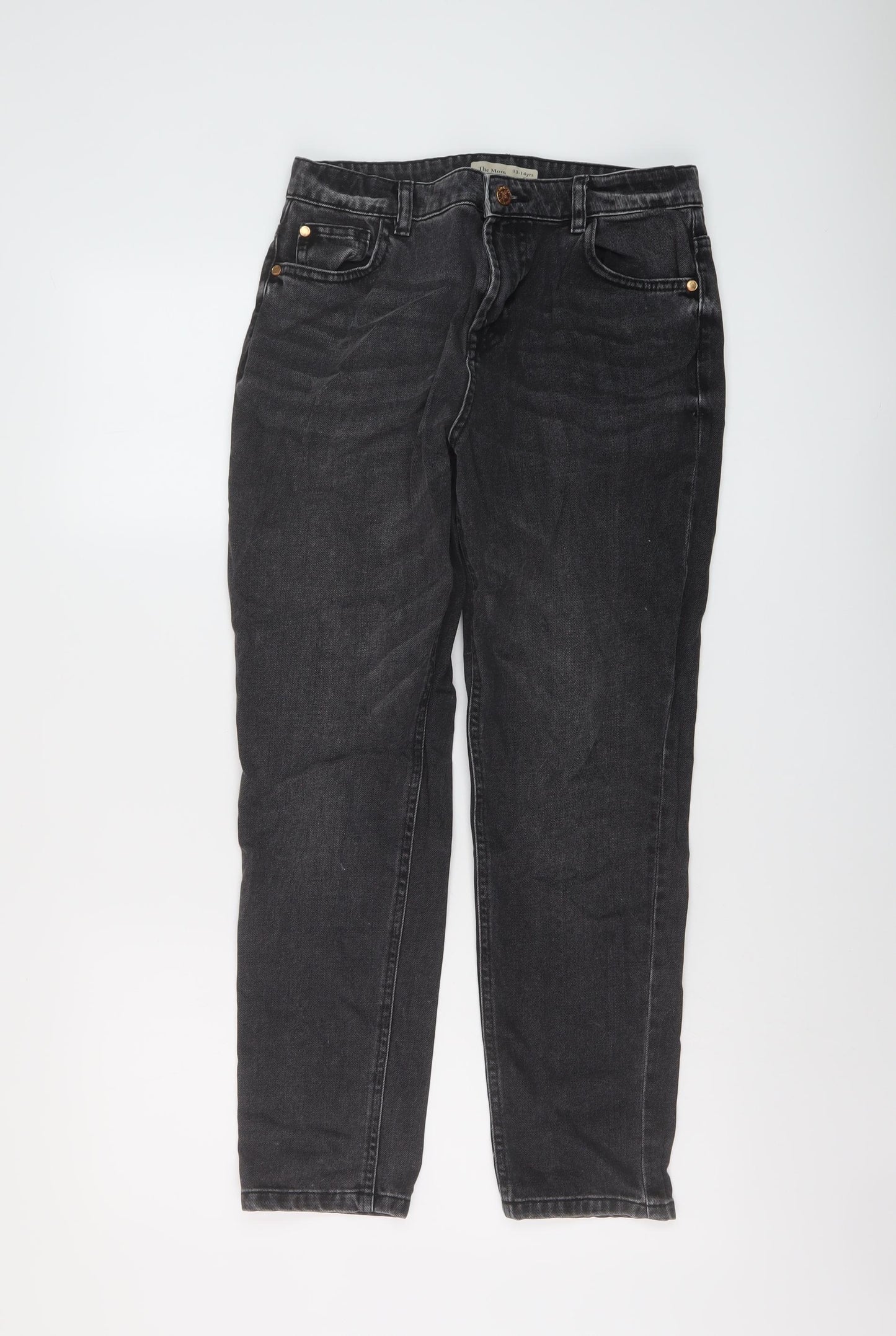Marks and Spencer Girls Green Cotton Straight Jeans Size 13-14 Years Regular Button