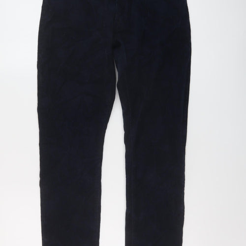 Marks and Spencer Mens Blue Cotton Trousers Size 28 in L23 in Regular Button