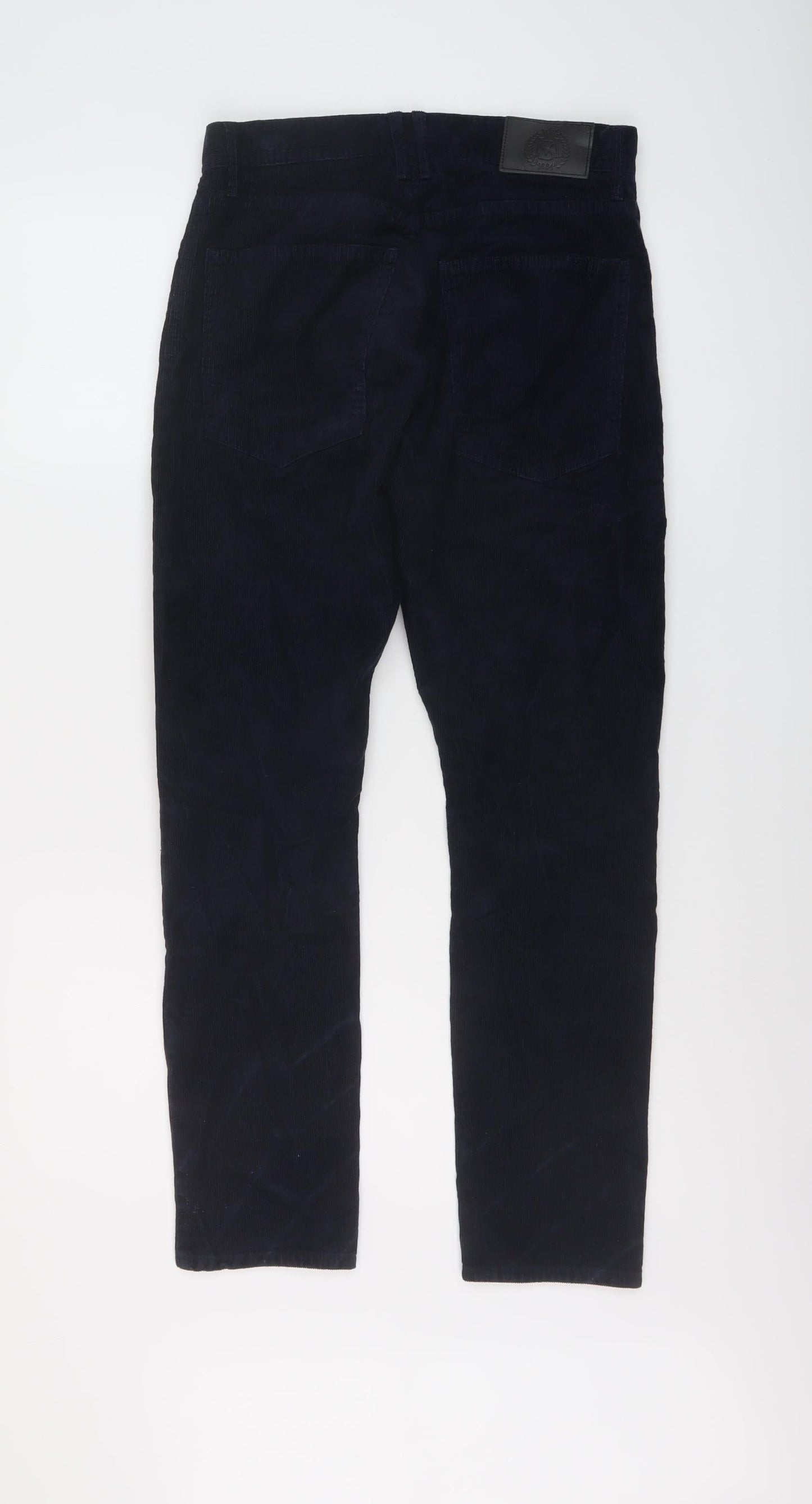 Marks and Spencer Mens Blue Cotton Trousers Size 28 in L23 in Regular Button