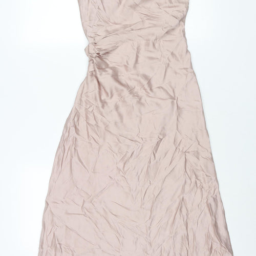 Zara Womens Pink Viscose Slip Dress Size XS Cowl Neck Zip
