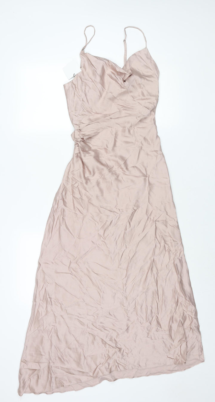 Zara Womens Pink Viscose Slip Dress Size XS Cowl Neck Zip