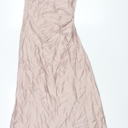 Zara Womens Pink Viscose Slip Dress Size XS Cowl Neck Zip
