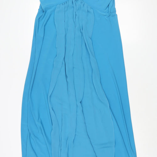 Nox Womens Blue Polyester Ball Gown Size 4XL V-Neck Zip - Beading Detail