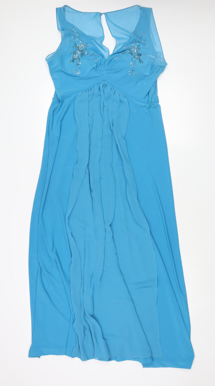Nox Womens Blue Polyester Ball Gown Size 4XL V-Neck Zip - Beading Detail