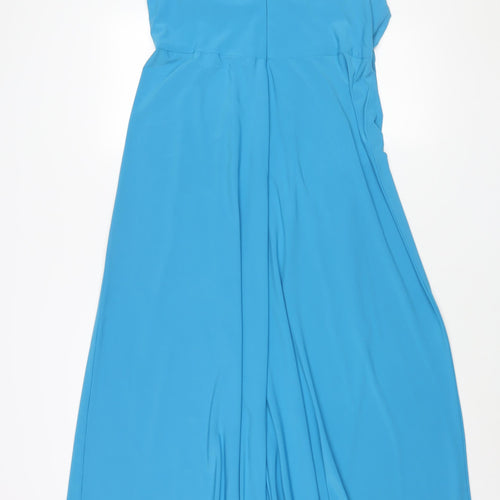 Nox Womens Blue Polyester Ball Gown Size 4XL V-Neck Zip - Beading Detail