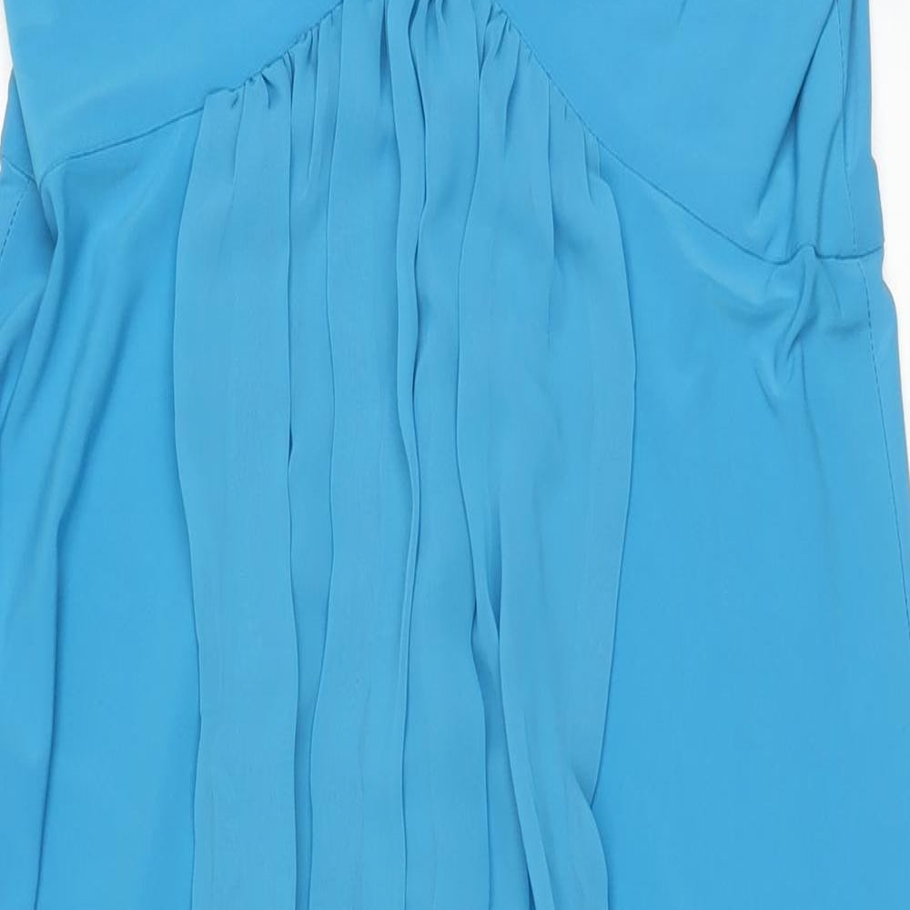 Nox Womens Blue Polyester Ball Gown Size 4XL V-Neck Zip - Beading Detail