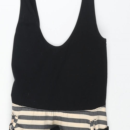 Annie Greenabelle Womens Black Cotton Fit & Flare Size 10 Scoop Neck Zip - Stripe Print Belted