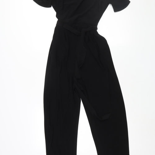 Dorothy Perkins Womens Black Polyester Jumpsuit One-Piece Size 12 L31 in Button - Cold Shoulder Frill Belted