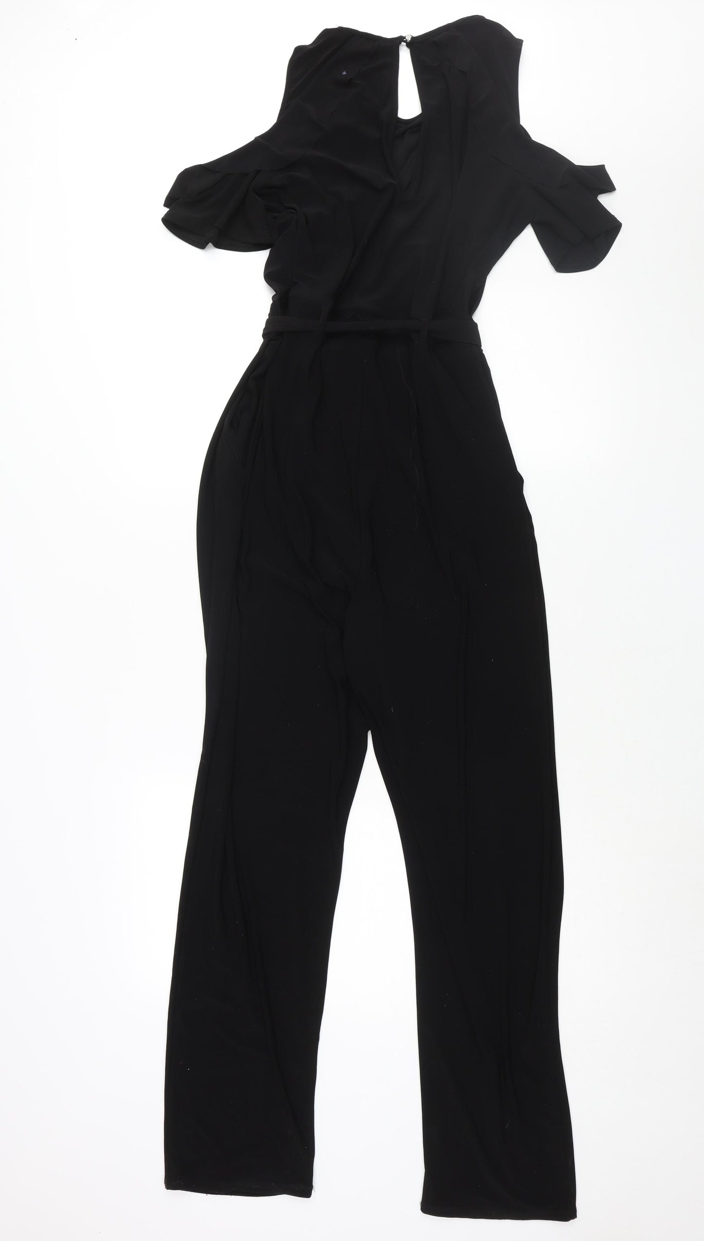 Dorothy Perkins Womens Black Polyester Jumpsuit One-Piece Size 12 L31 in Button - Cold Shoulder Frill Belted