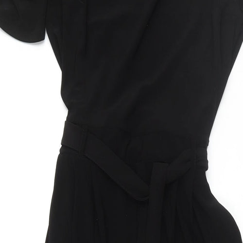 Dorothy Perkins Womens Black Polyester Jumpsuit One-Piece Size 12 L31 in Button - Cold Shoulder Frill Belted