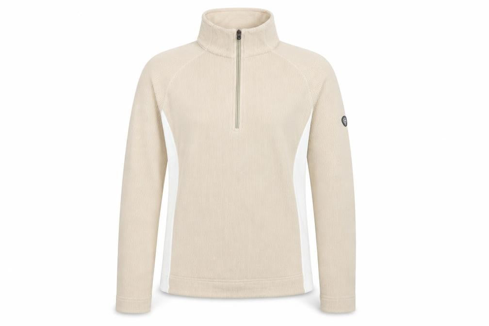Front view of Campagnolo women’s beige colourblock polyester pullover sweatshirt, size M, zip - ribbed logo