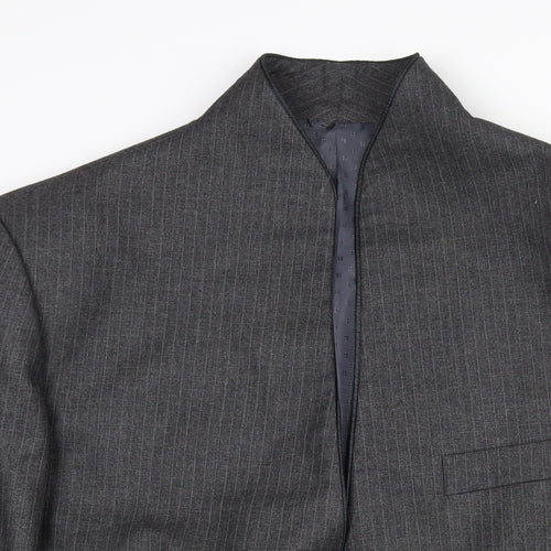 Alais Mens Grey Striped Polyester Jacket Suit Jacket Size 44 Regular - No Lapel