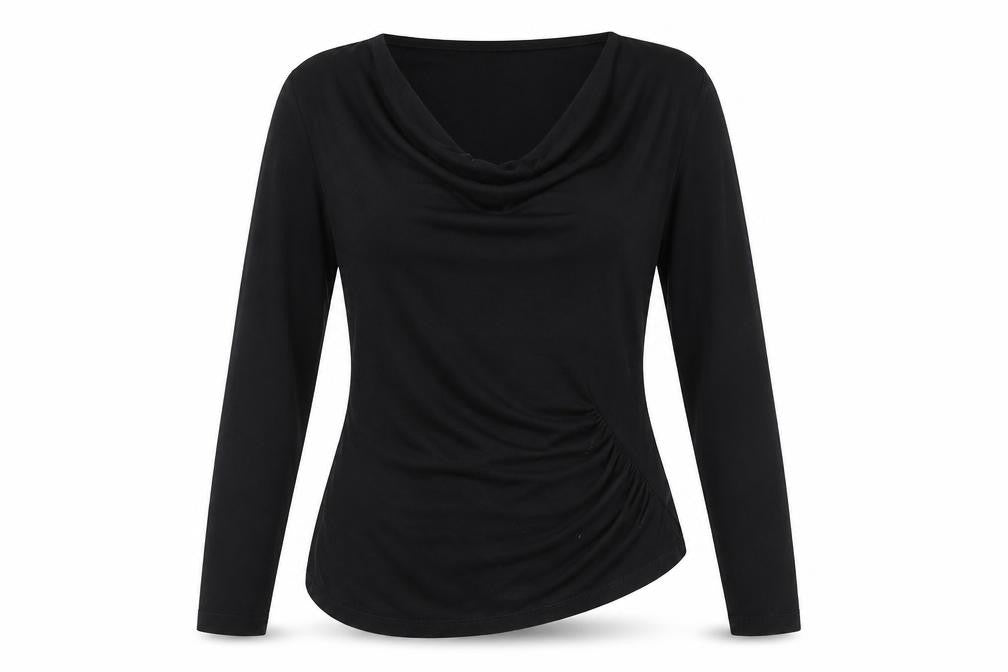 Damsel in a Dress Womens Black Viscose Basic Blouse Size 10 Cowl Neck - Rouched