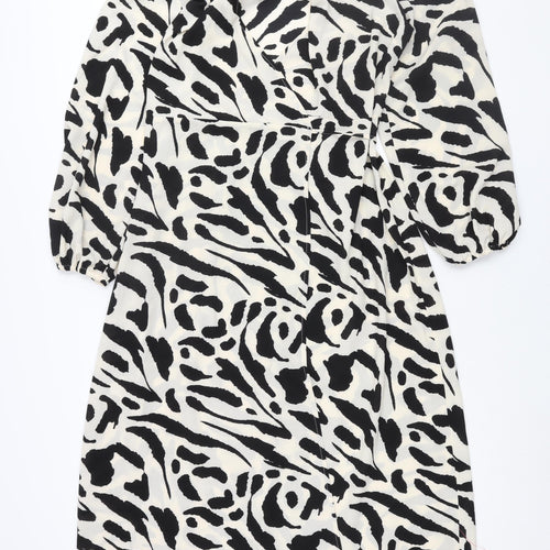 ASOS Womens Ivory Geometric Polyester Wrap Dress Size 12 Collared Tie