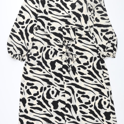 ASOS Womens Ivory Geometric Polyester Wrap Dress Size 12 Collared Tie