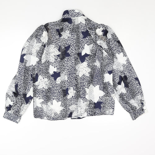 St Michael Womens Blue Geometric Polyester Basic Blouse Size 12 Mock Neck - Shoulder Pads
