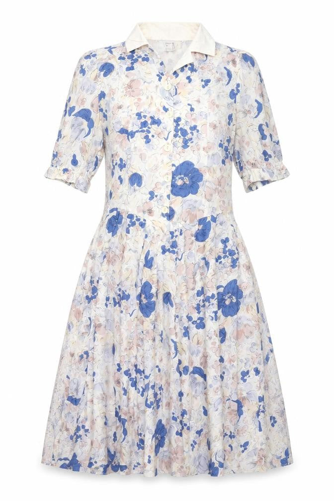 Front view of Top Notch women’s multicoloured geometric viscose shift, size UK 14, collared button - floral print