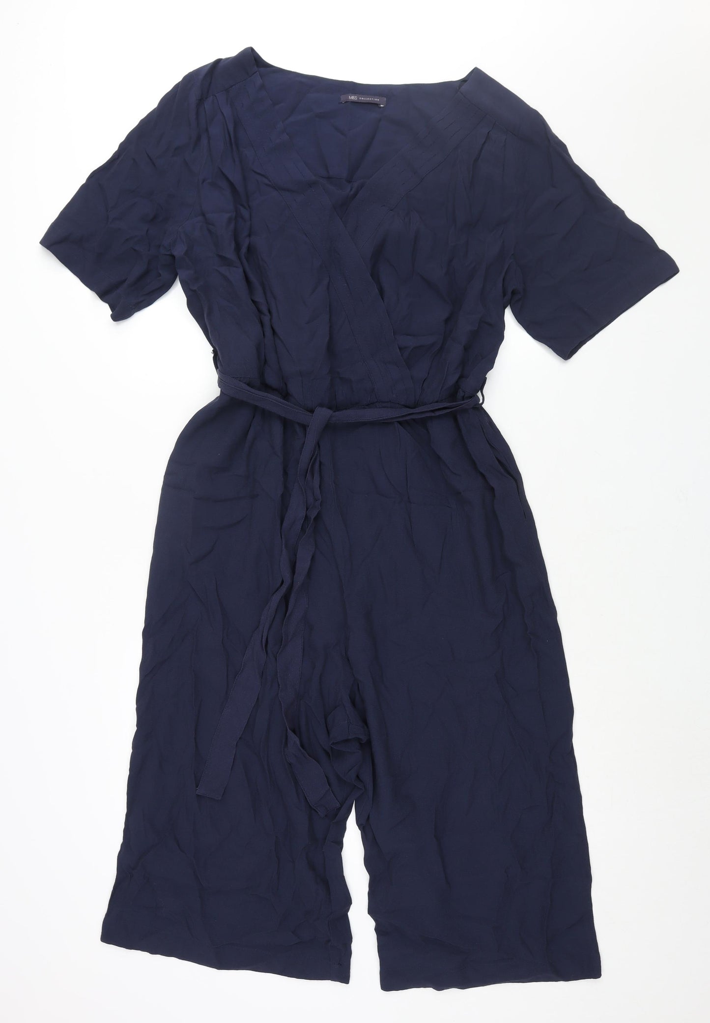 Marks and Spencer Womens Blue Viscose Jumpsuit One-Piece Size 18 L16 in Pullover - Belted