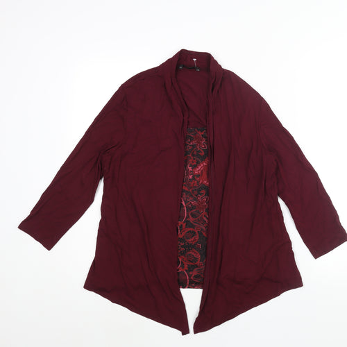 Marks and Spencer Womens Red Viscose Basic Blouse Size 14 Round Neck - Layered Cardigan Geometric Print