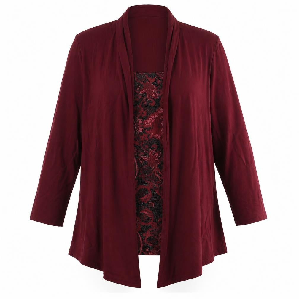 Marks and Spencer Womens Red Viscose Basic Blouse Size 14 Round Neck - Layered Cardigan Geometric Print