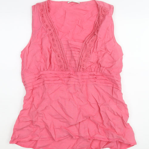 Marks and Spencer Womens Pink Linen Camisole Blouse Size 20 V-Neck - Lace Trim Pleat Detail