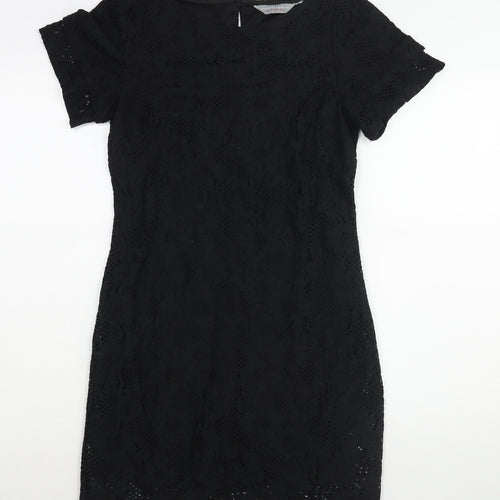 Dorothy Perkins Womens Black Cotton Shift Size 8 Round Neck Button