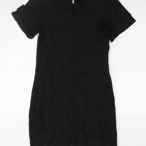 Dorothy Perkins Womens Black Cotton Shift Size 8 Round Neck Button