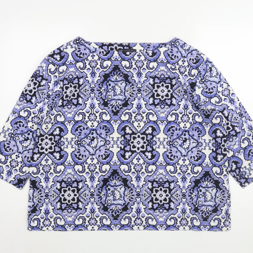 Marks and Spencer Womens Blue Geometric Polyester Basic Blouse Size 16 Boat Neck